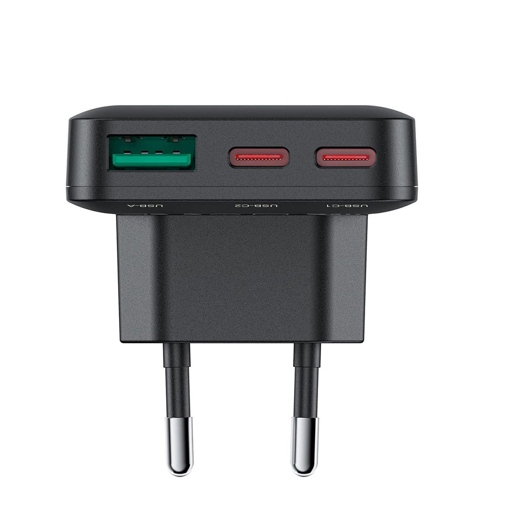 Cargador de Red Acefast A100, 65W, 3.25A, 1 x USB-A - 2 x USB-C, Negro