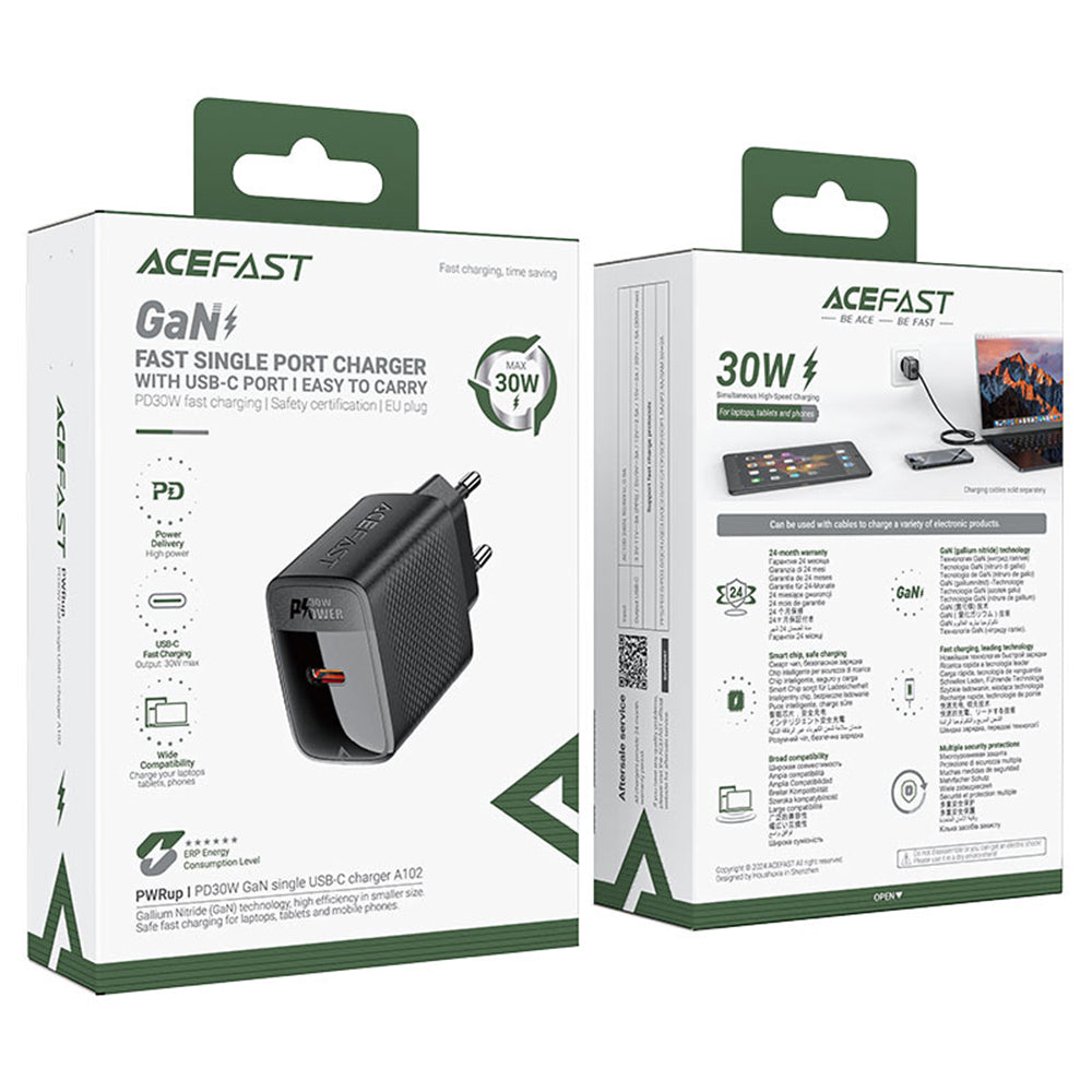 Cargador de Red Acefast A102, 30W, 3A, 1 x USB-C, Negro