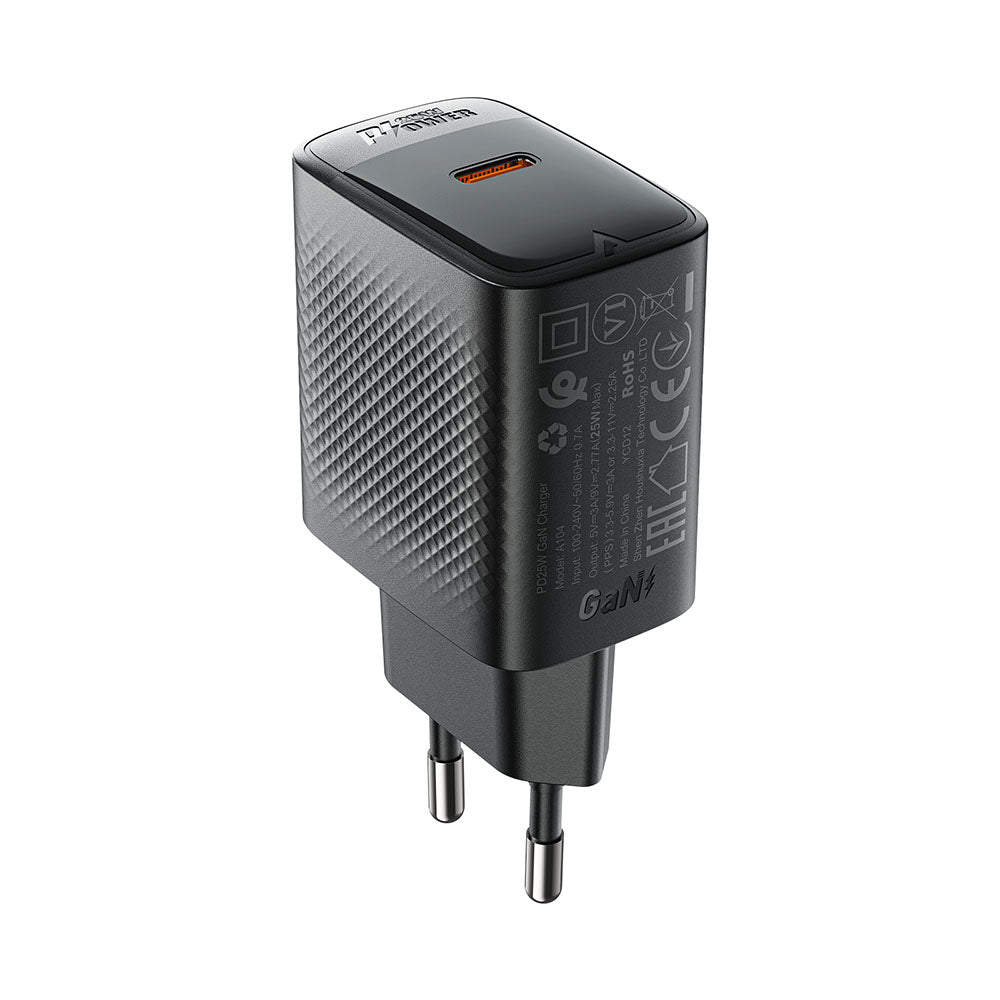 Cargador de Red Acefast A104, 25W, 3A, 1 x USB-C, Negro