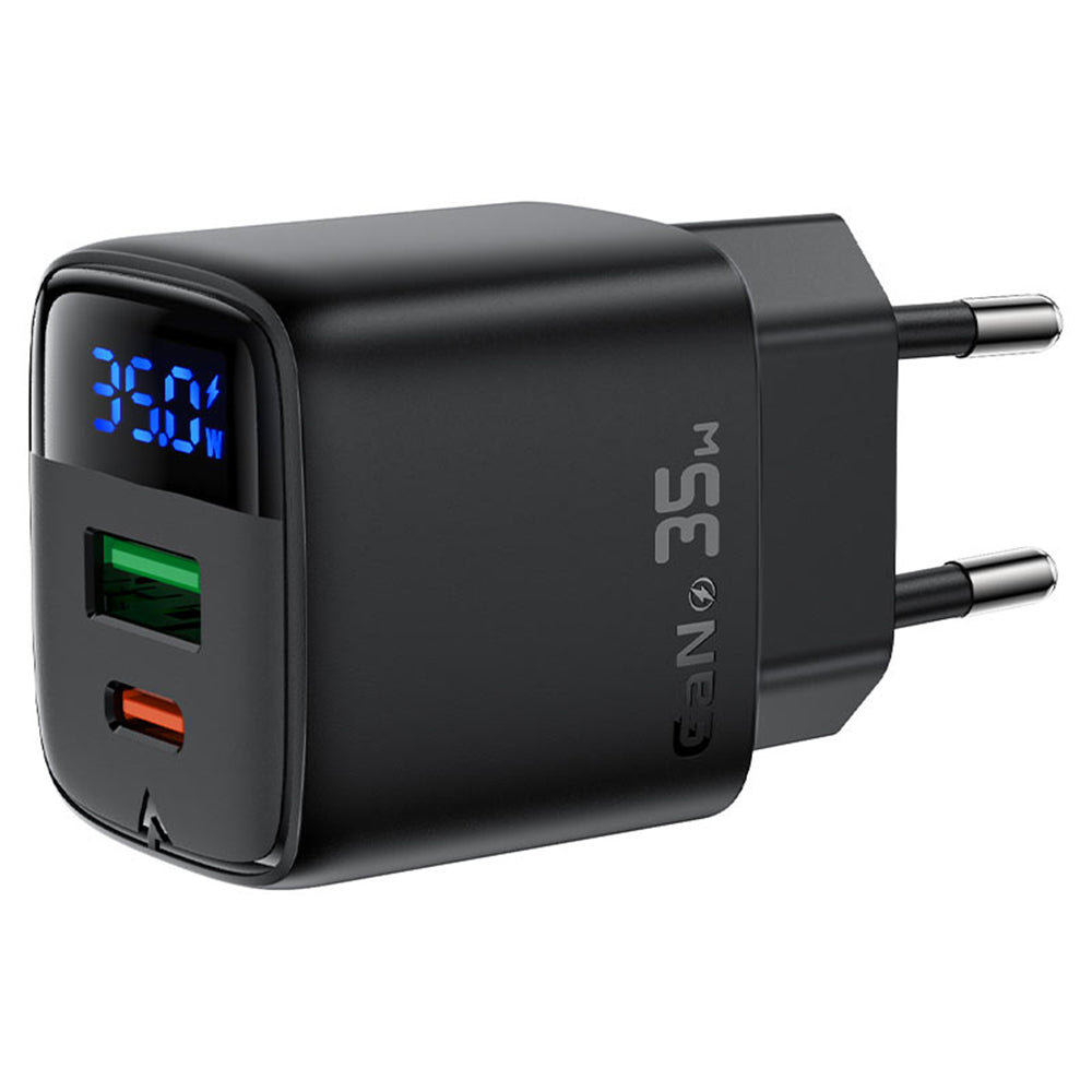 Cargador de Red Acefast A116 Display, 35W, 3A, 1 x USB-A - 1 x USB-C, Negro