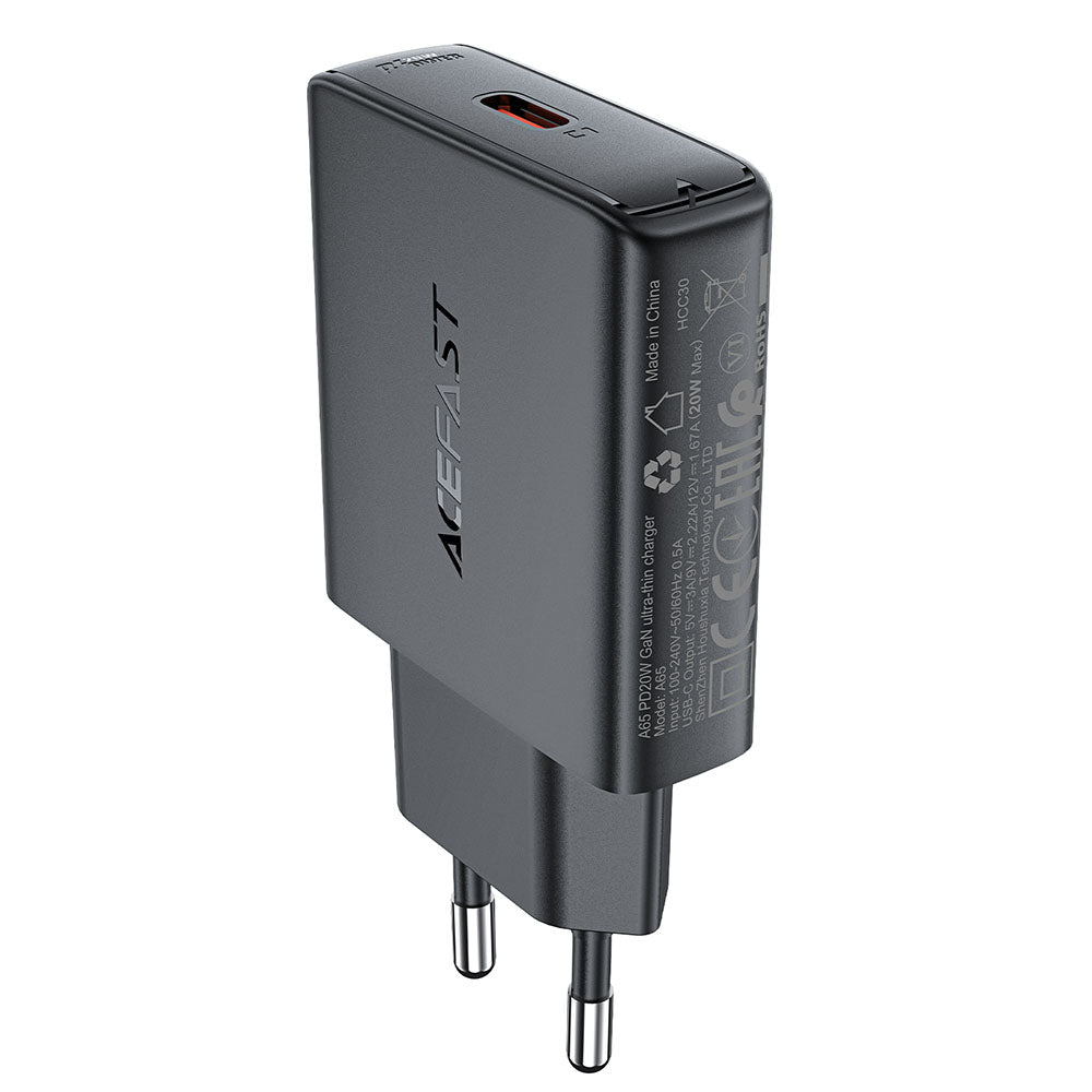 Cargador de Red Acefast A65, 20W, 3A, 1 x USB-C, Negro