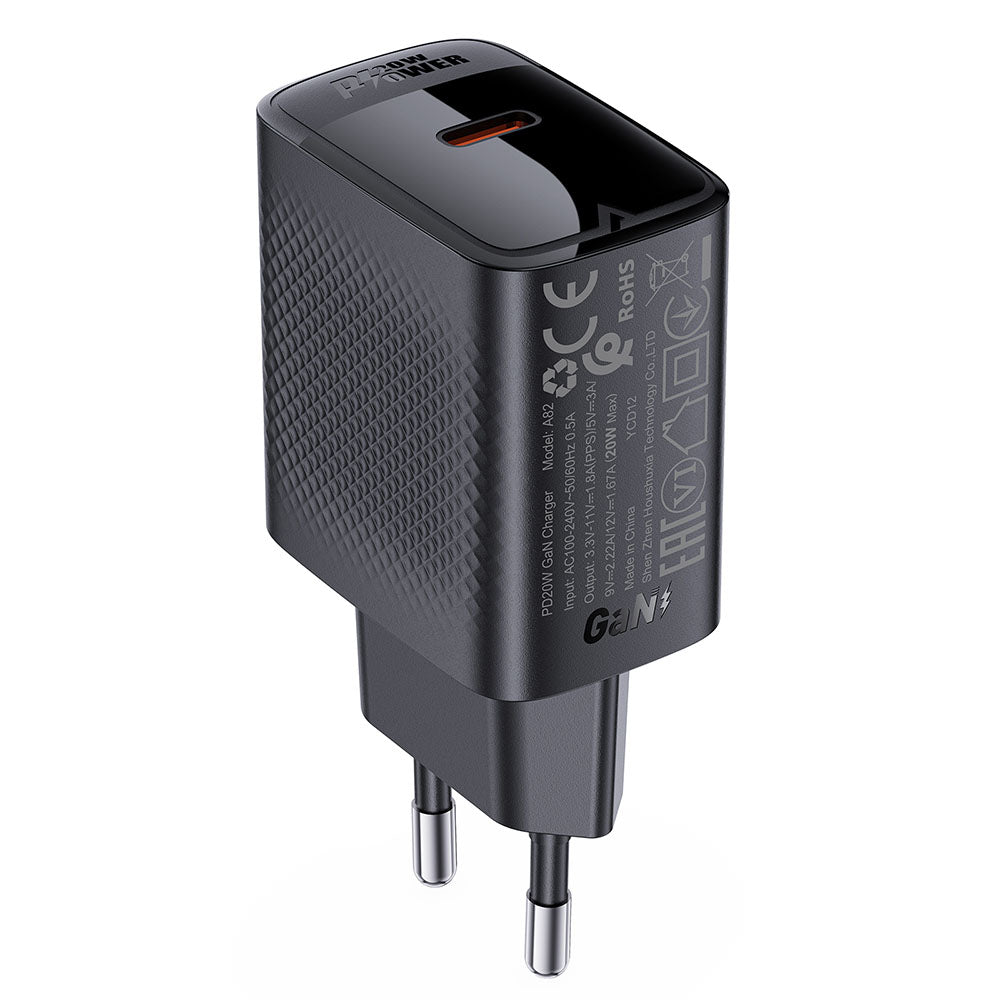 Cargador de Red Acefast A82, 20W, 3A, 1 x USB-C, Negro