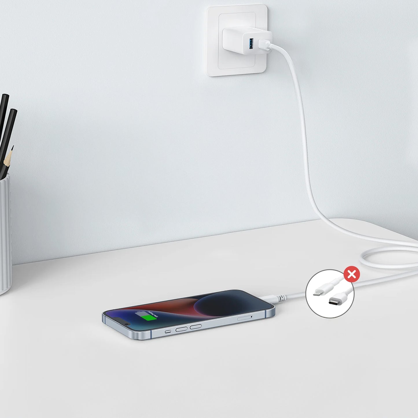 Cargador de red Anker 312, 20W, 3A, 1 x USB-A - 1 x USB-C, Blanco A2348G21