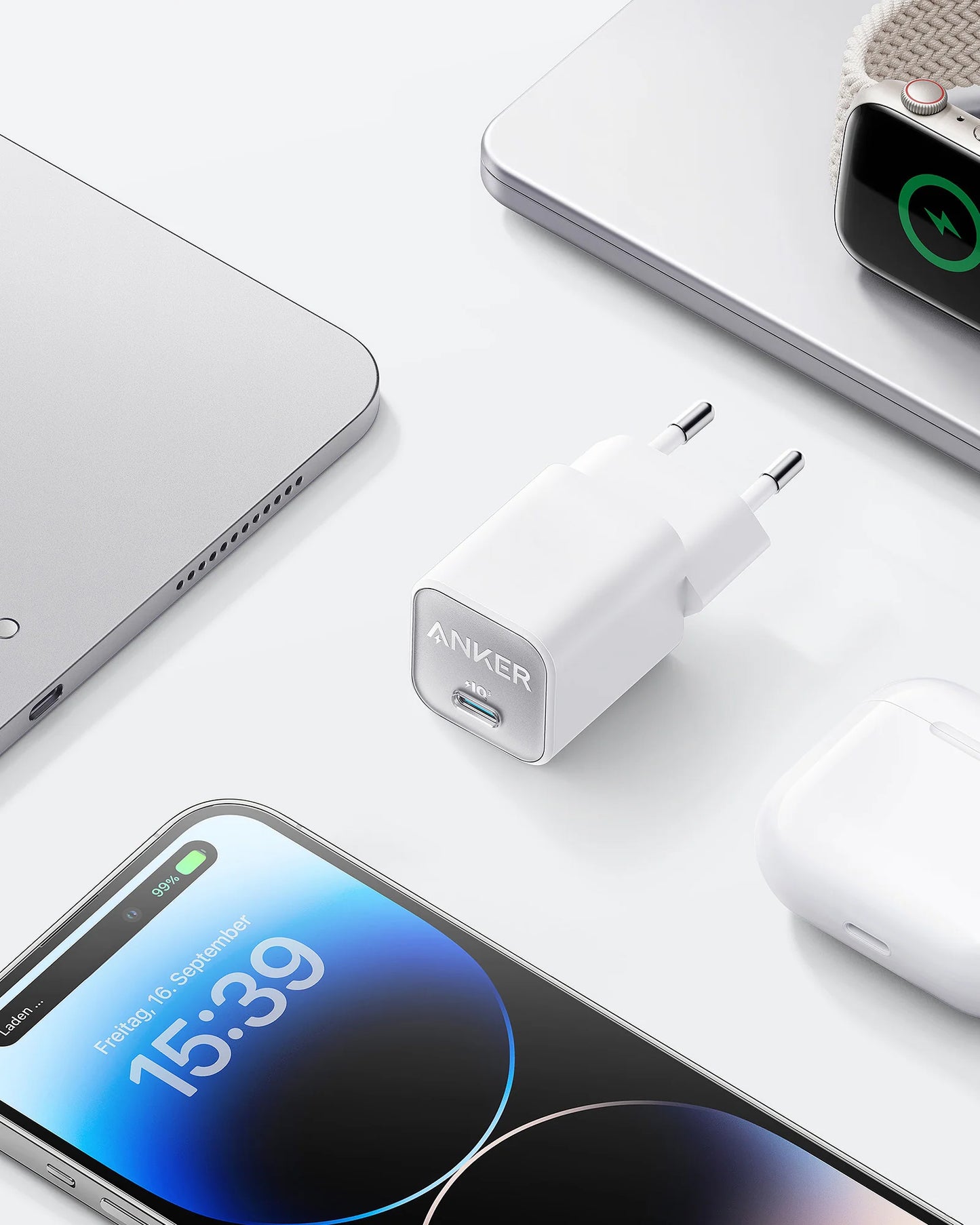 Cargador de red Anker 511 Nano 3, 30W, 3A, 1 x USB-C, Blanco A2147G21