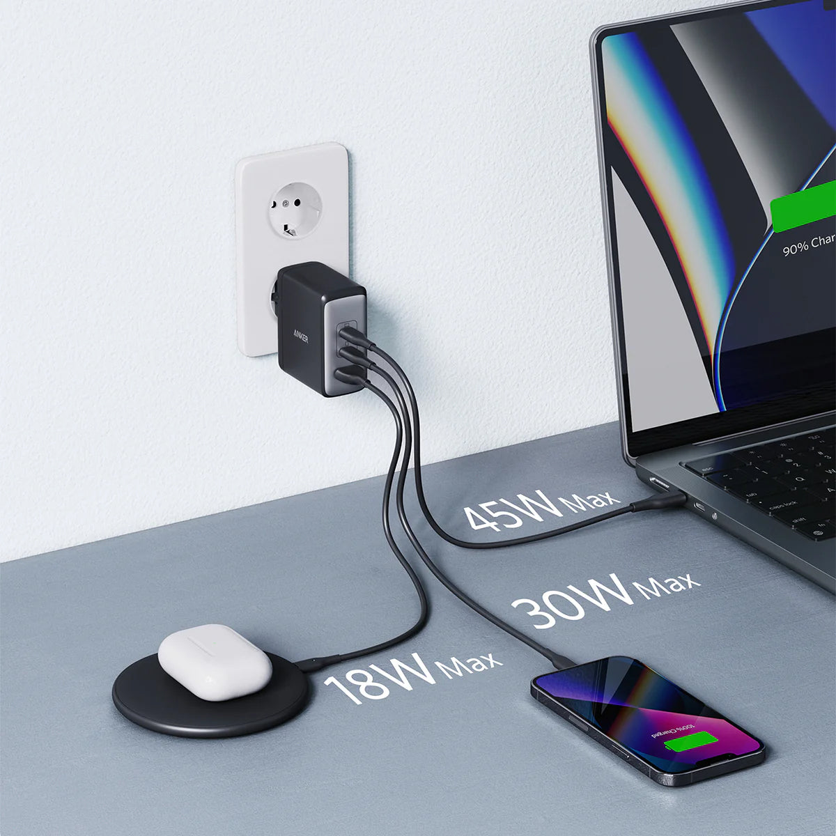 Network Charger Anker 736 Nano II, 100W, 3A, 1 x USB-A - 2 x USB-C, Black A2145G11