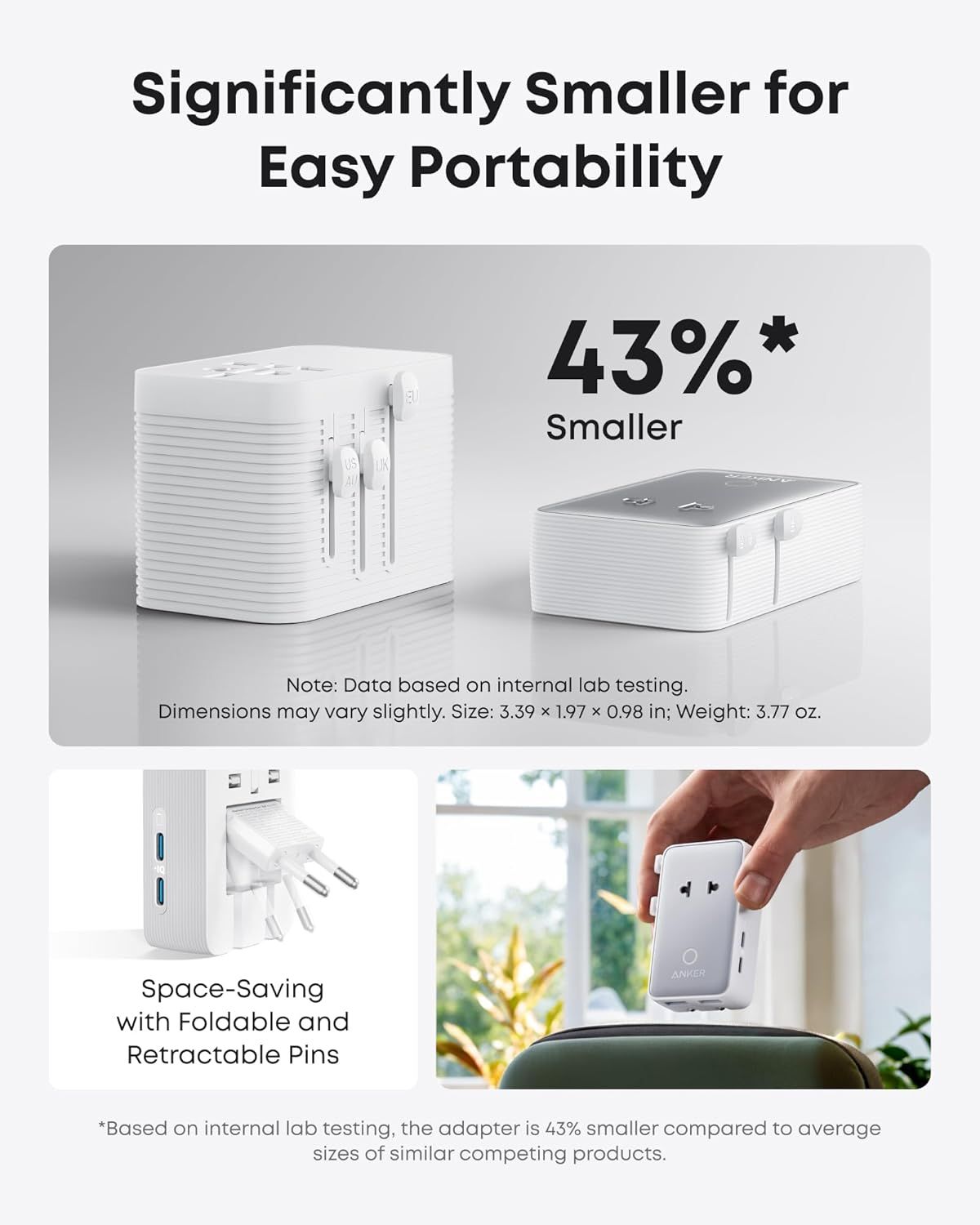 Cargador de Red Anker Nano Travel, 20W, 3A, 2 x USB-A - 2 x USB-C, Blanco A9215H21