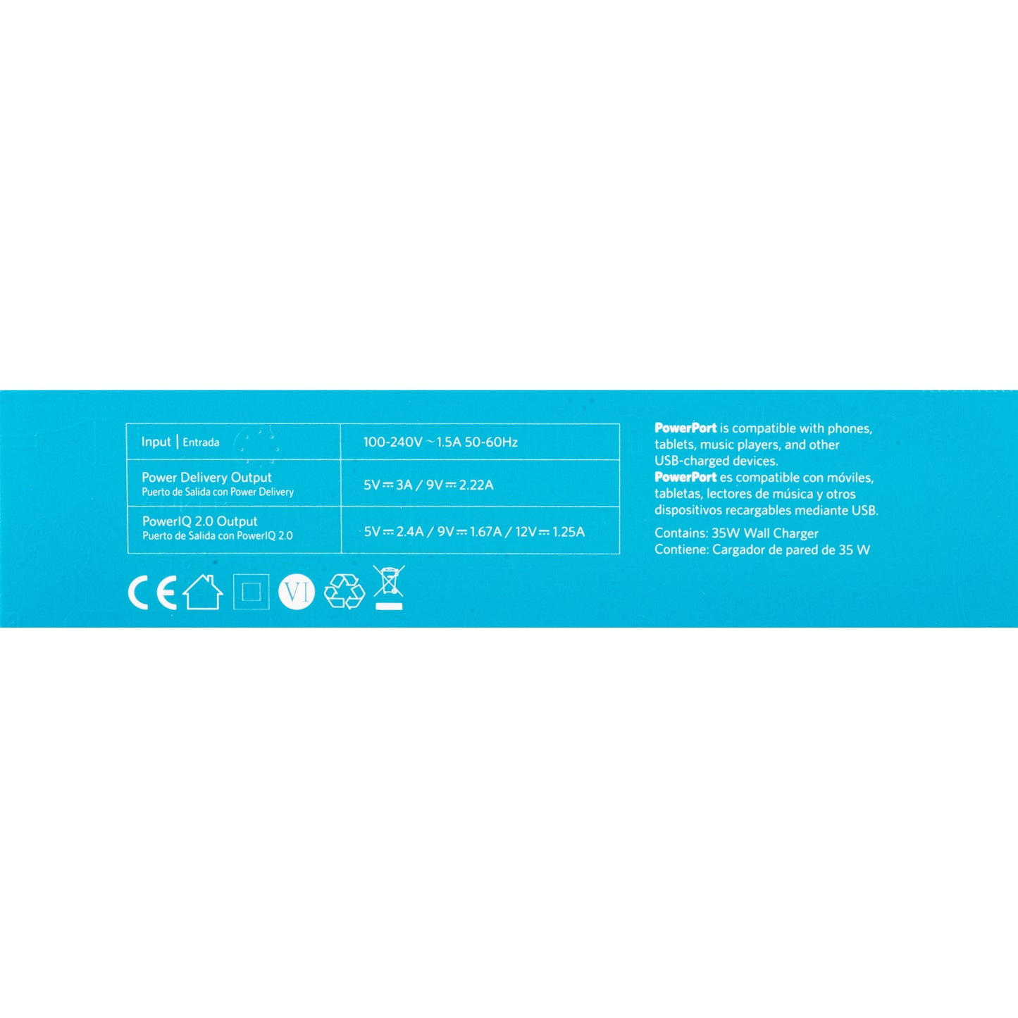 Cargador de red Anker PowerPort PD+ 2, 35W, 3A, 1 x USB-A - 1 x USB-C, Blanco A263636G21