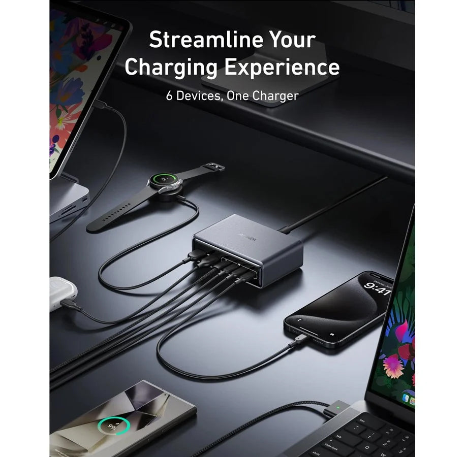 Cargador de red Anker Prime, 200W, 3A, 2 x USB-A - 4 x USB-C, Negro A2683341