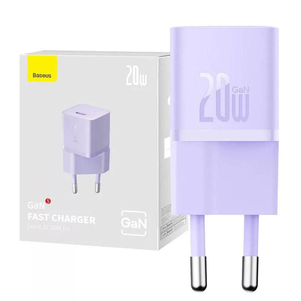 Cargador de Red Baseus, 20W, 3A, 1 x USB-C, Morado CCGN050105