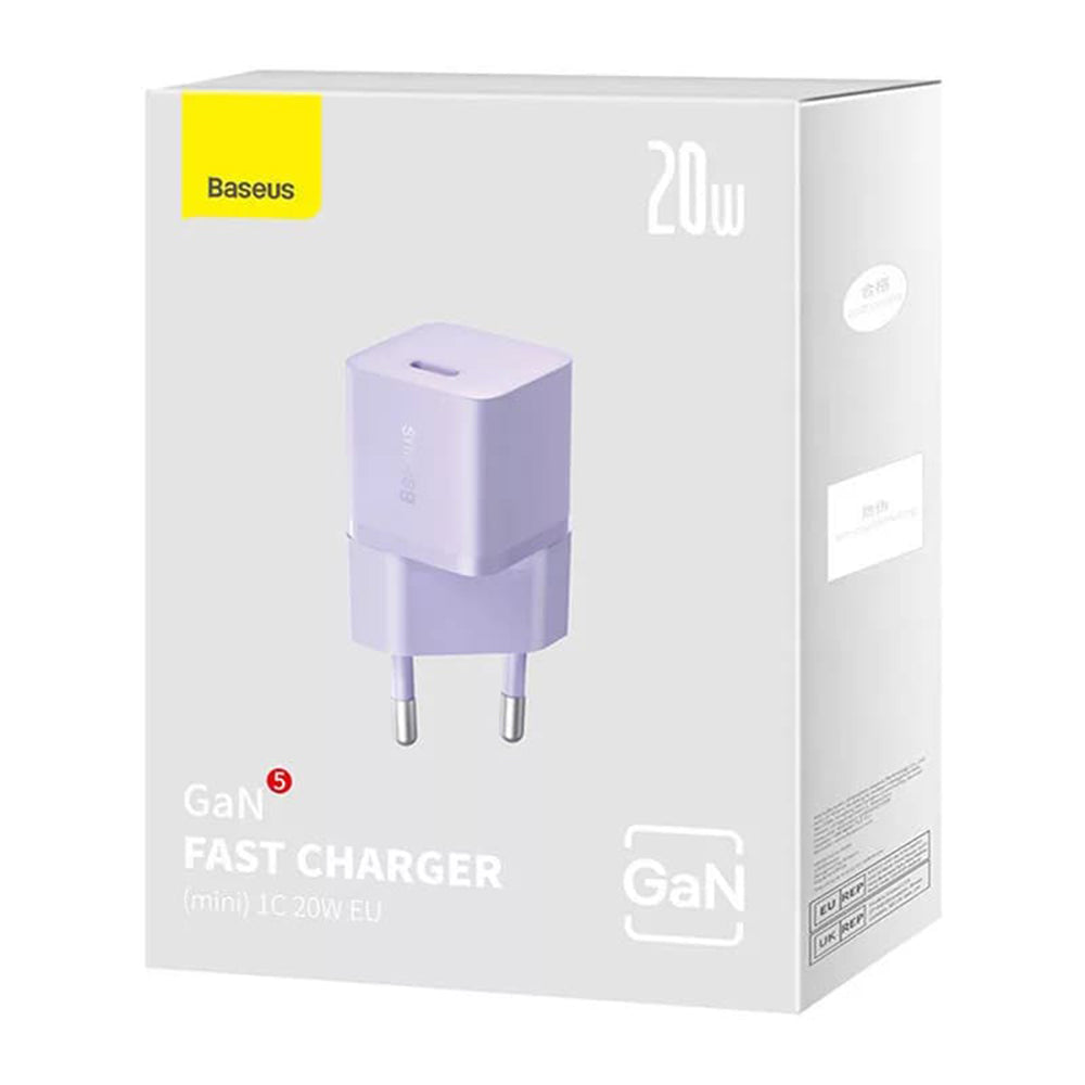 Cargador de Red Baseus, 20W, 3A, 1 x USB-C, Morado CCGN050105