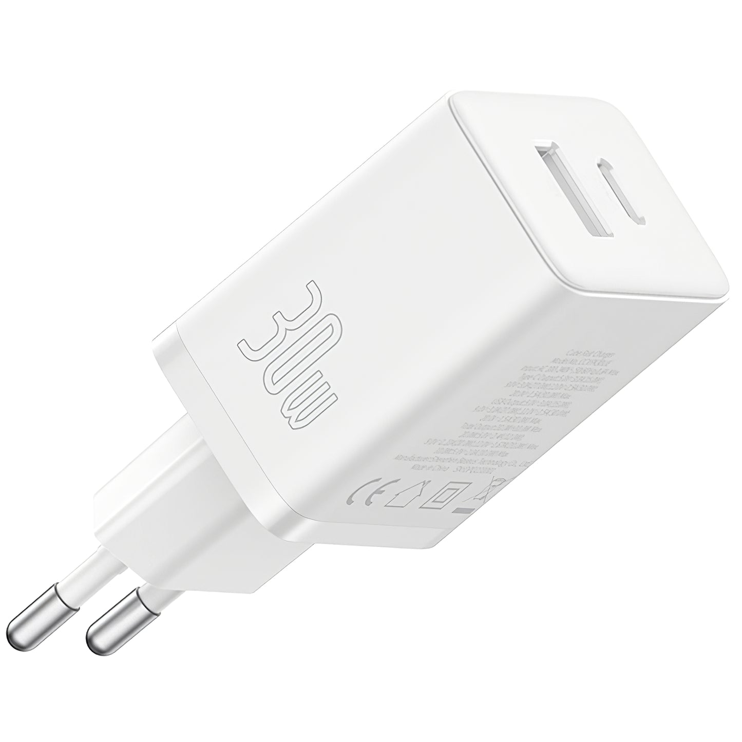 Cargador de red Baseus Cube, 30 W, 2,4 A, 1 x USB-A - 1 x USB-C, blanco P10111404213-00