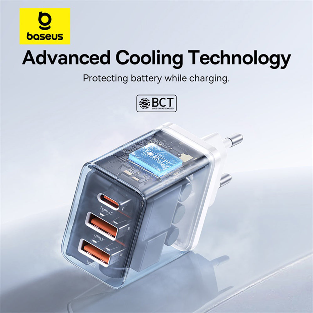 Cargador de Red Baseus Cube, 30W, 3A, 2 x USB-A - 1 x USB-C, Blanco P10111402213-00