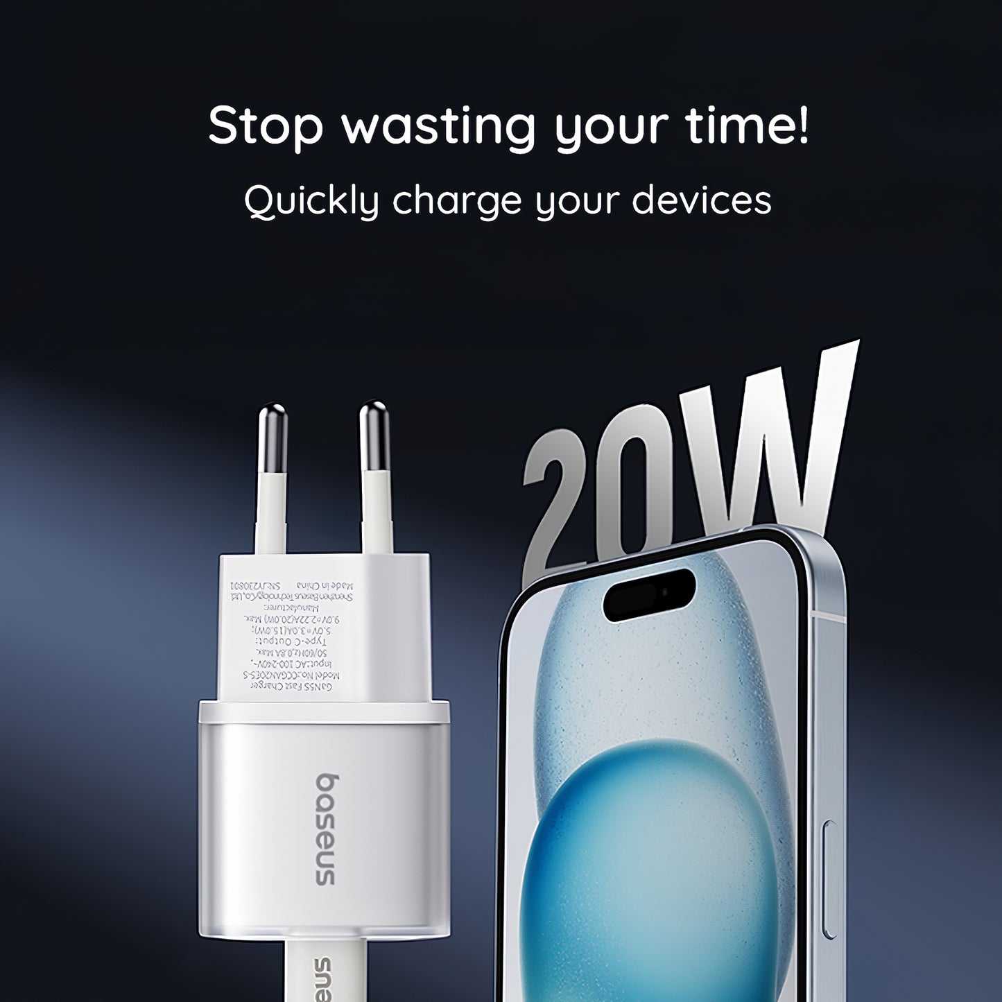 Cargador de red GaN5S de Baseus GaN5S, 20 W, 3 A, 1 x USB-C, blanco P1016250503213-00