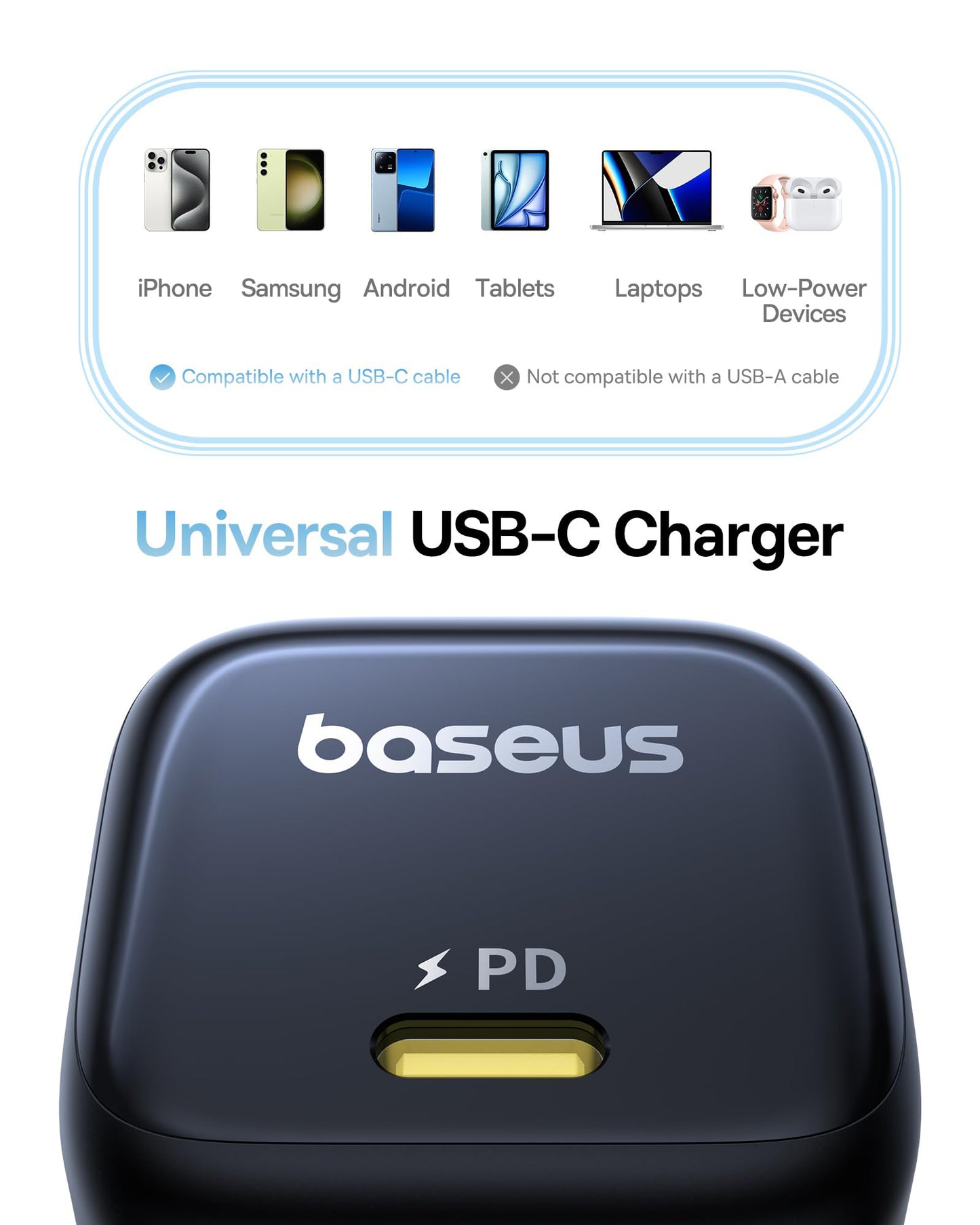 Cargador de Red Baseus PicoGo, 45W, 3A, 1 x USB-C, Negro P10176800123-00