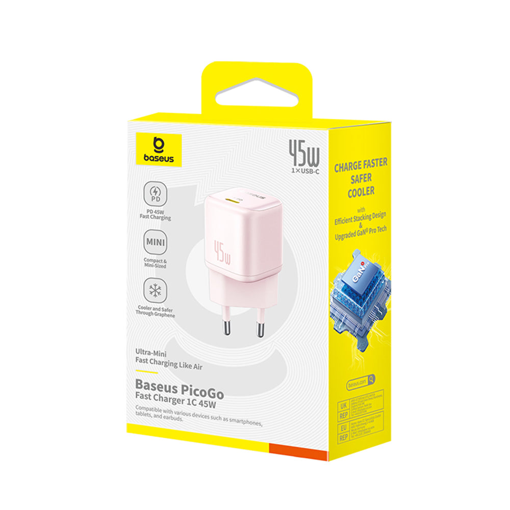 Cargador de Red Baseus PicoGo, 45W, 3A, 1 x USB-C, Rosa P10176800413-00