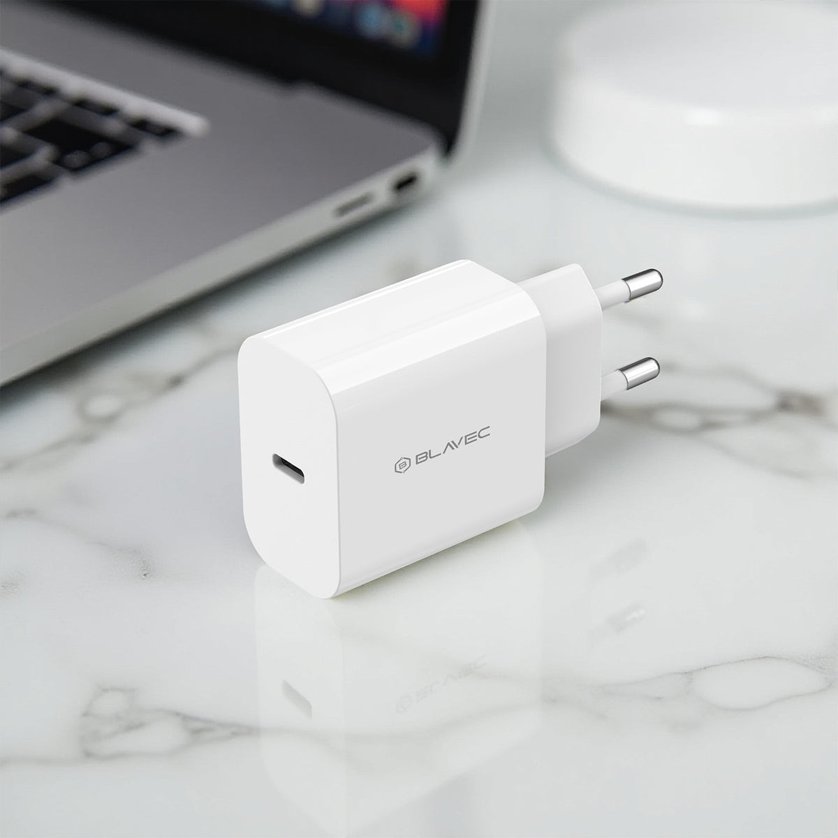 Cargador de Red Blavec BC-7, 45W, 3A, 1 x USB-C, Blanco