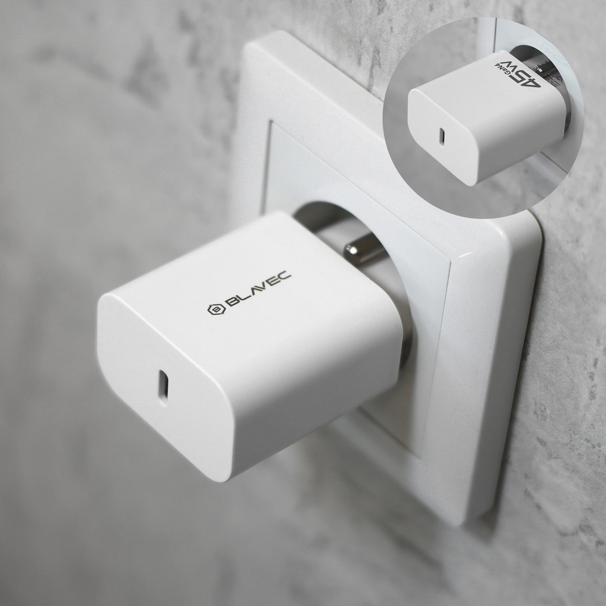 Cargador de Red Blavec BC-7, 45W, 3A, 1 x USB-C, Blanco