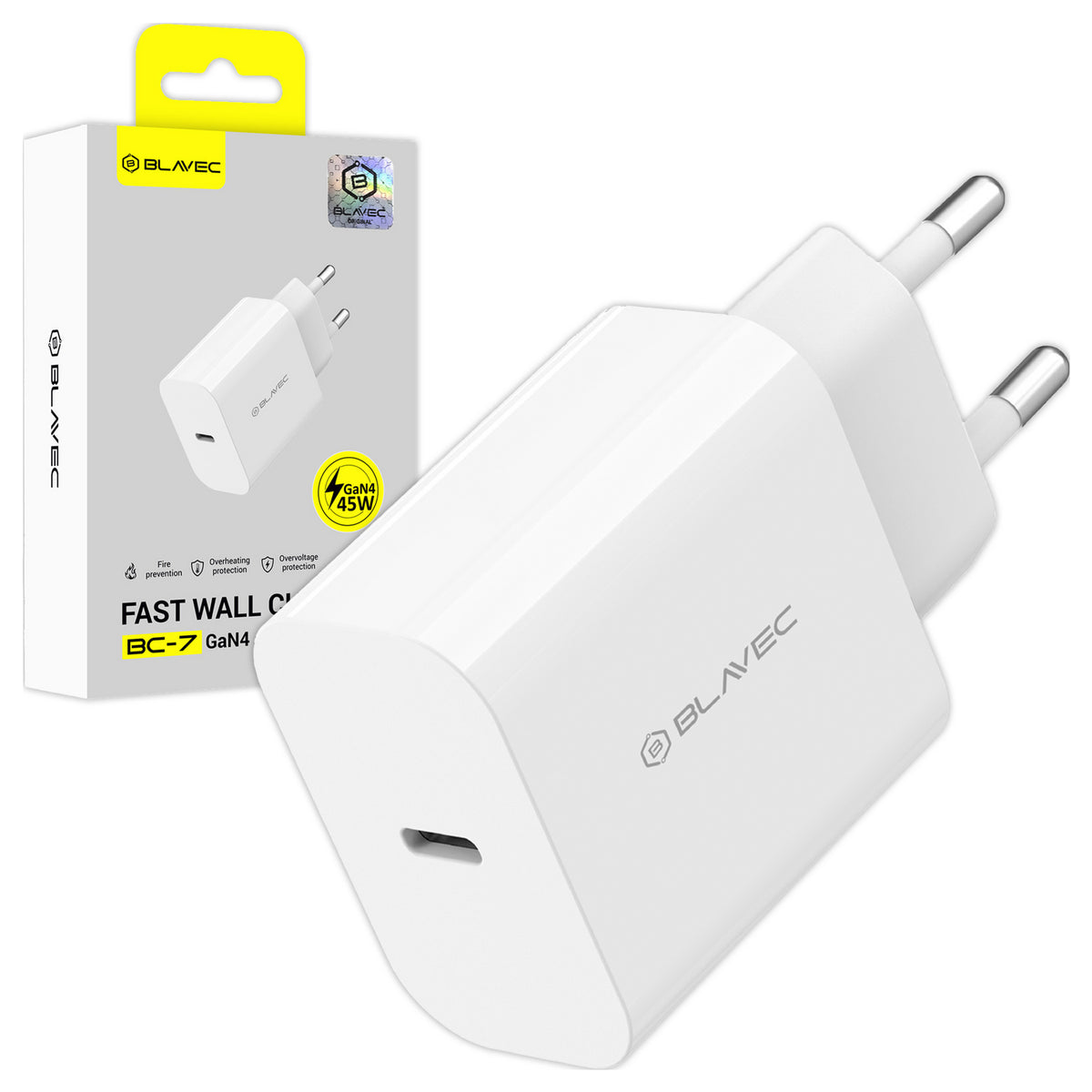 Cargador de Red Blavec BC-7, 45W, 3A, 1 x USB-C, Blanco