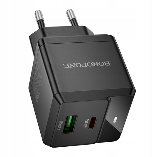 Cargador de Red Borofone BN19 Intenso, 20W, 3A, 1 x USB-A - 1 x USB-C, Negro