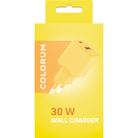 Cargador de red Colourum CLS30-AC-05, 30 W, 3 A, 1 x USB-A - 1 x USB-C, amarillo