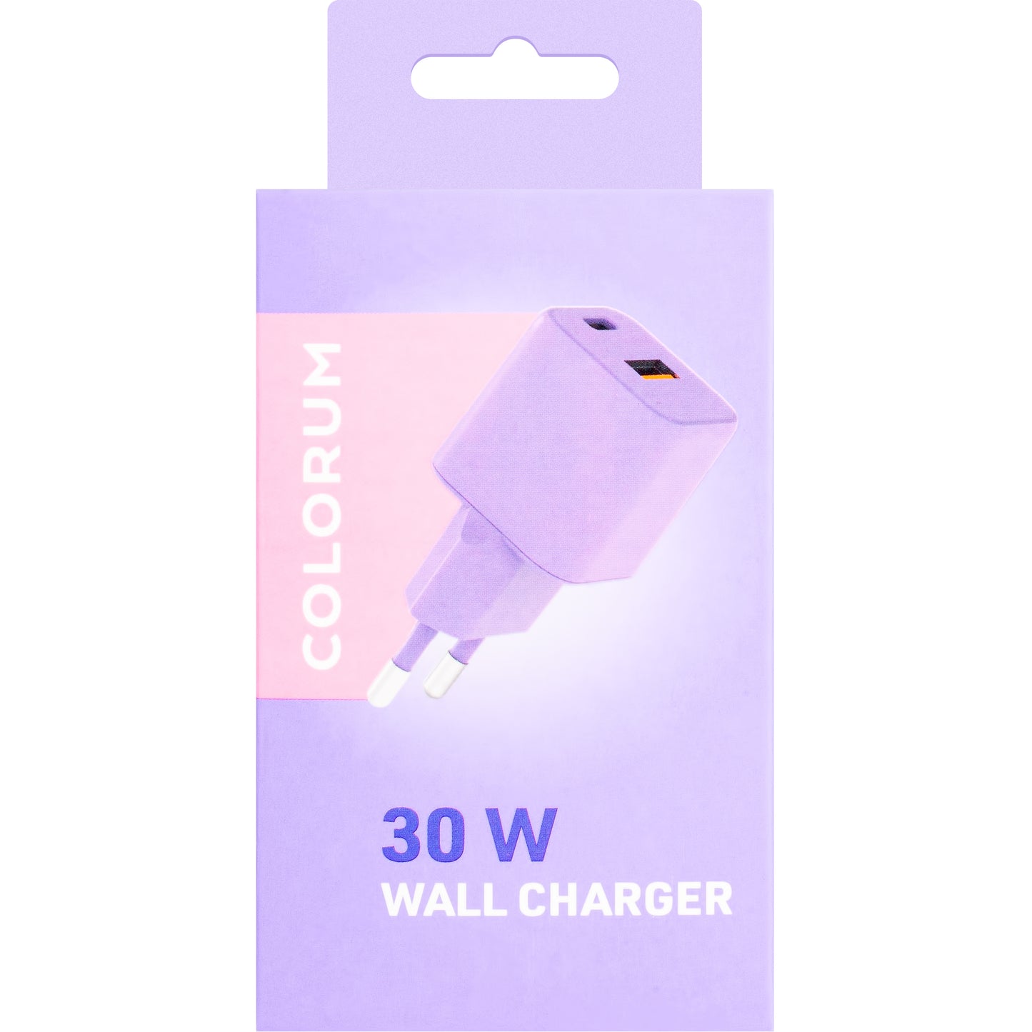 Cargador de red Colourum CLS30-AC-09, 30 W, 3 A, 1 x USB-A - 1 x USB-C, morado