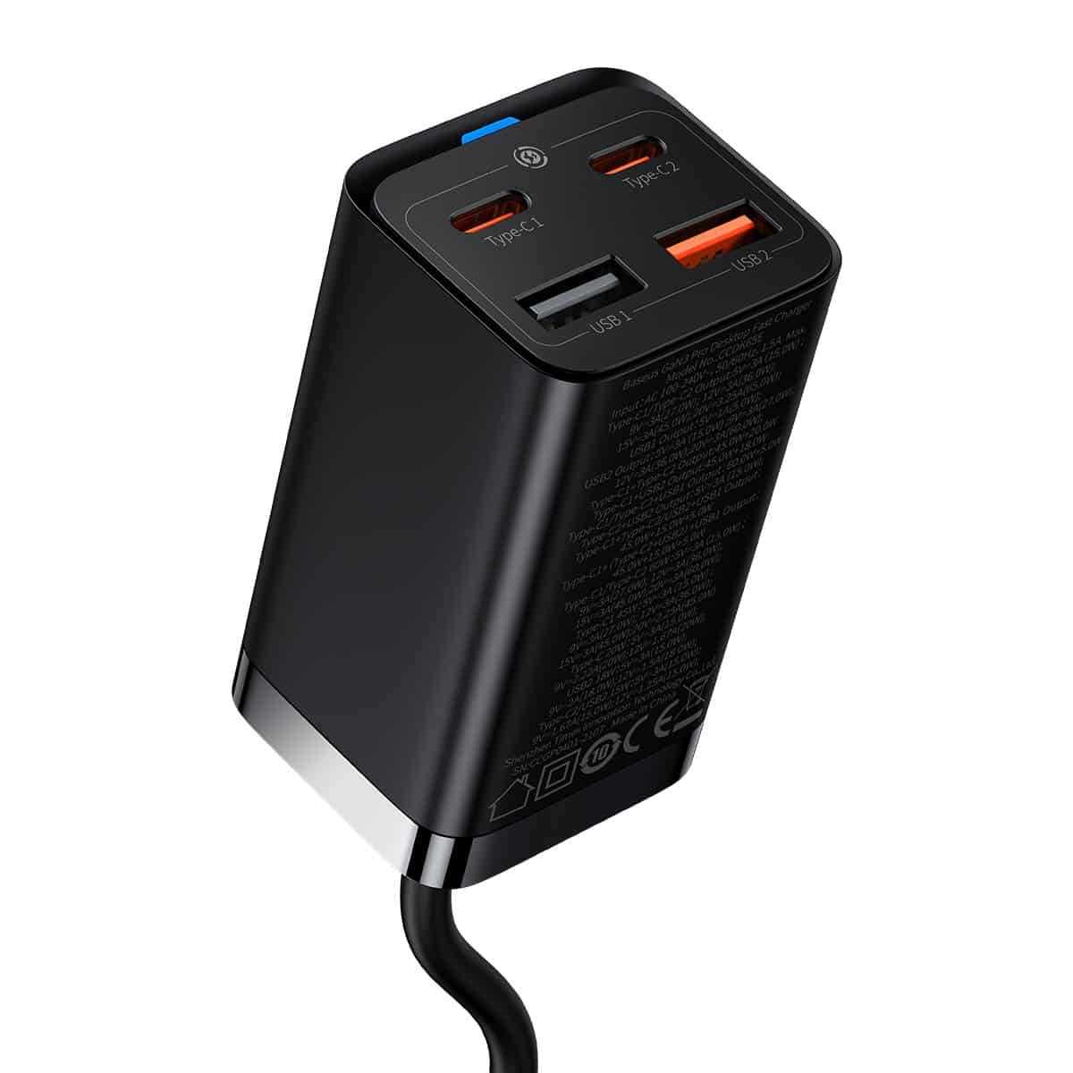 Cargador Estación Baseus GaN3 Pro, 65W, 3A, 2 x USB-A - 2 x USB-C, Negro CCGP040101