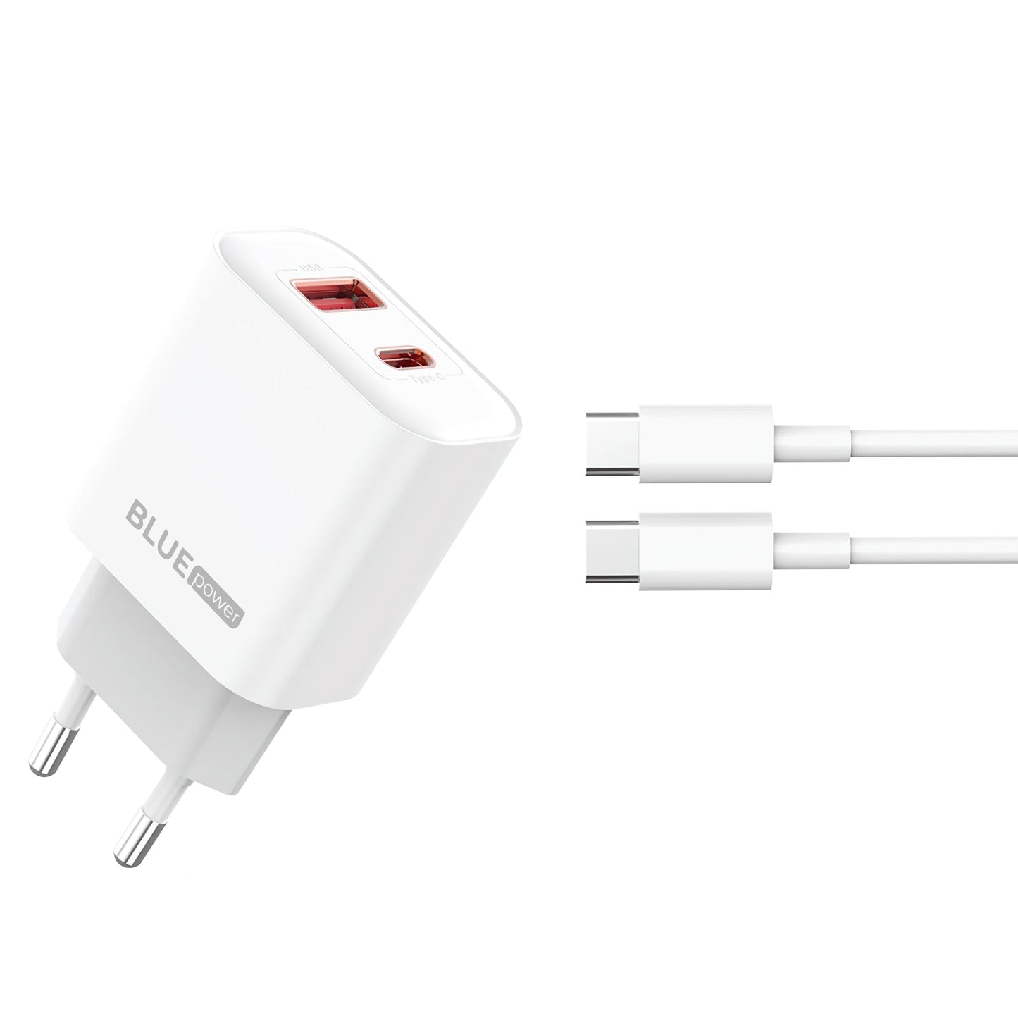 Blue Power BPCE12C Cargador de red con cable USB-C BPCE12C, 20 W, 3 A, 1 x USB-A - 1 x USB-C, Blanco
