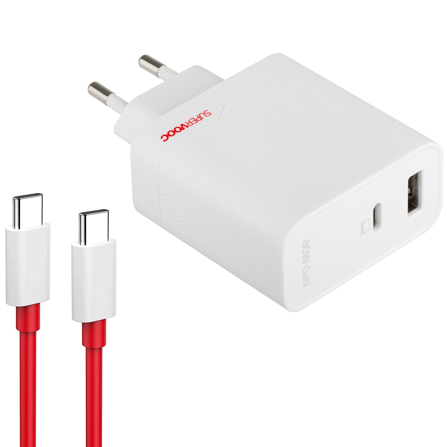 Cargador de Red con Cable USB-C OnePlus, 80W, 7.3A, 1 x USB-A - 1 x USB-C, Blanco 5461100597