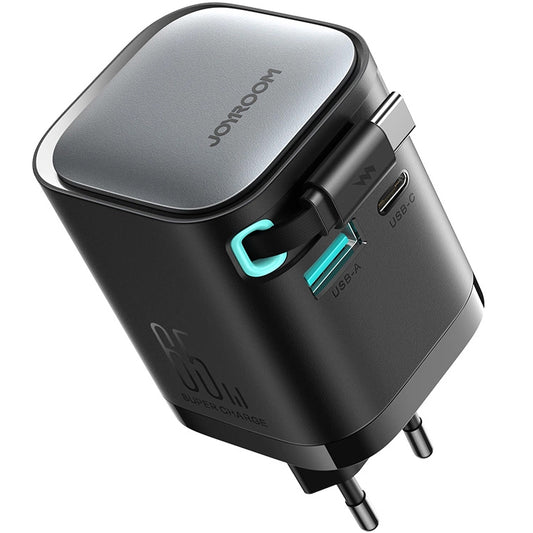 Joyroom JR-TCL02 Cargador de red con cable USB-C JR-TCL02, 65W, 3A, 1 x USB-A - 1 x USB-C, Negro