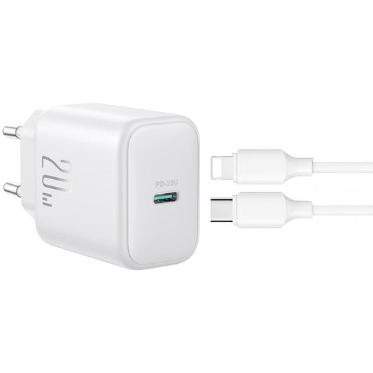 Cargador de Red con Cable Lightning Joyroom JR-TCF20, 20W, 3A, 1 x USB-C, Blanco