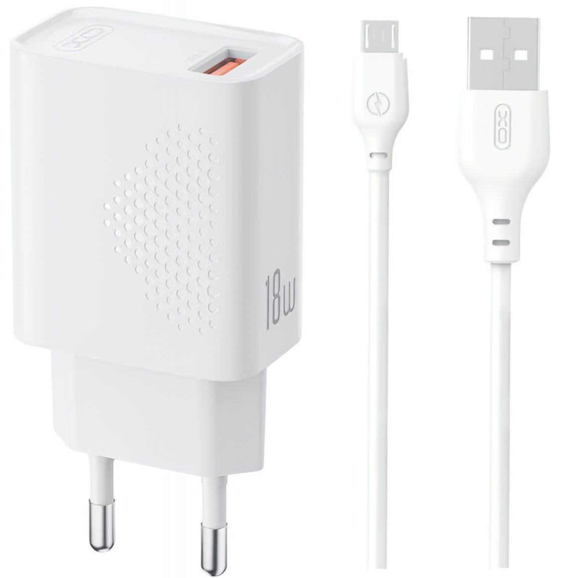 Cargador de Red con Cable microUSB XO Design L159, 18W, 3A, 1 x USB-A, Blanco
