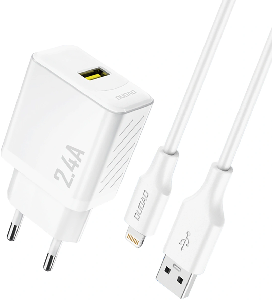 Cargador de Red con Cable Lightning Dudao A23LEU, 30W, 2.4A, 1 x USB-A, Blanco