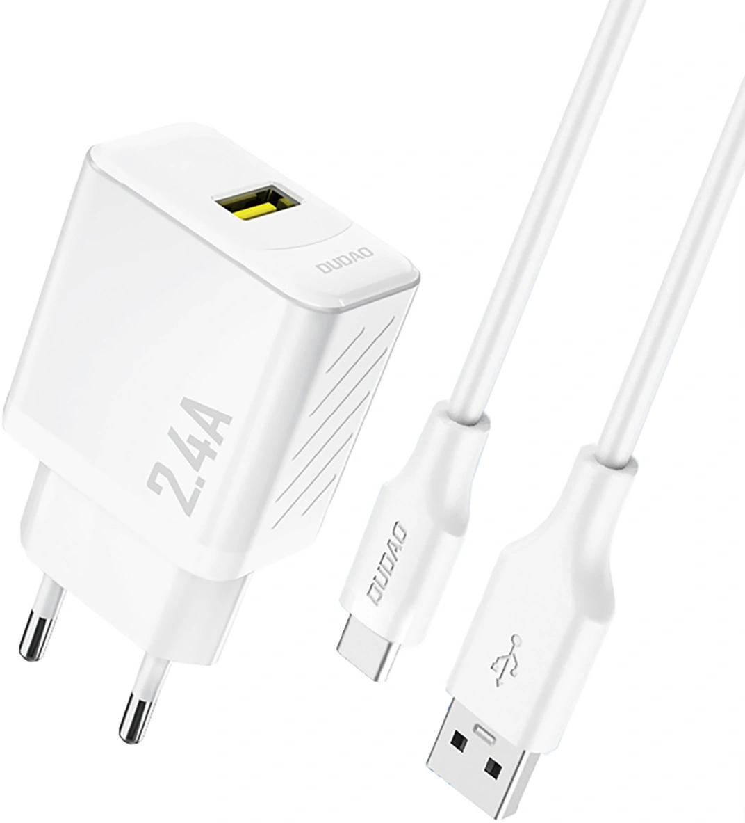 Cargador de Red con Cable USB-C Dudao A23TEU, 12W, 2.4A, 1 x USB-A, Blanco