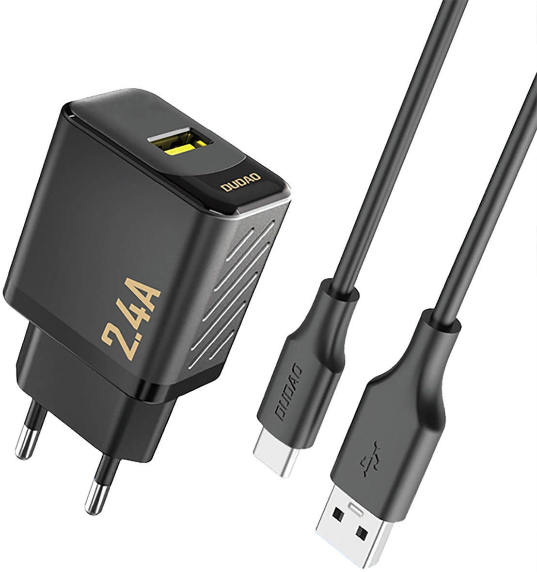 Cargador de Red con Cable USB-C Dudao A23TEU, 12W, 2.4A, 1 x USB-A, Negro