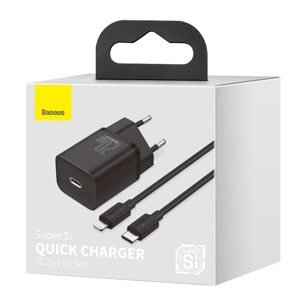Cargador de red Baseus Super Si con cable Lightning, 20 W, 3 A, 1 x USB-C, negro TZCCCSUP-B01