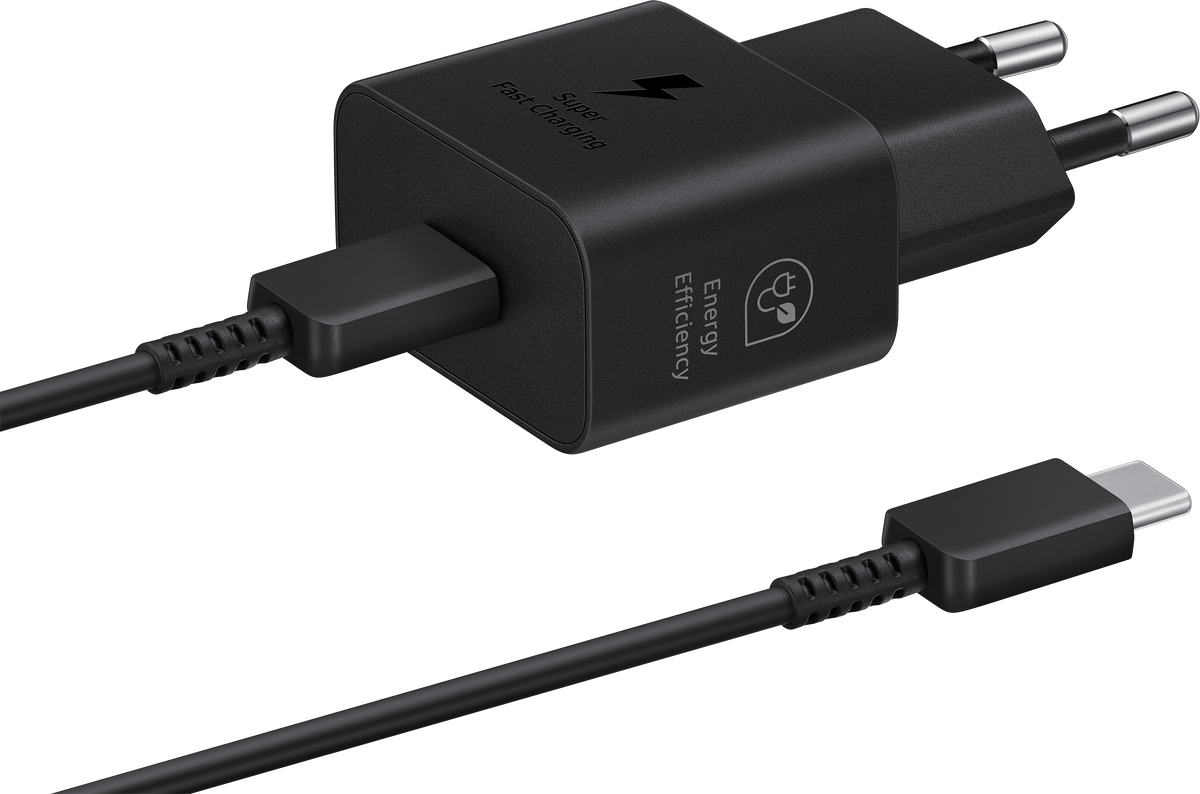 Cargador de red con cable USB-C Samsung, 25 W, 3 A, 1 x USB-C, negro EP-T2510XBEGEU