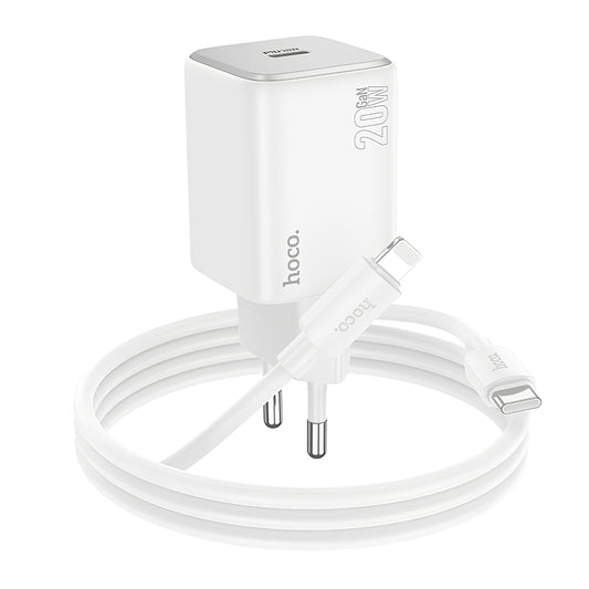 Cargador de Red con Cable Lightning HOCO N40, 20W, 3A, 1 x USB-C, Blanco