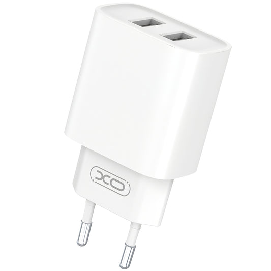 Cargador de red con cable Lightning XO Design CE02C, 10,5 W, 2,1 A, 2 x USB-A, blanco