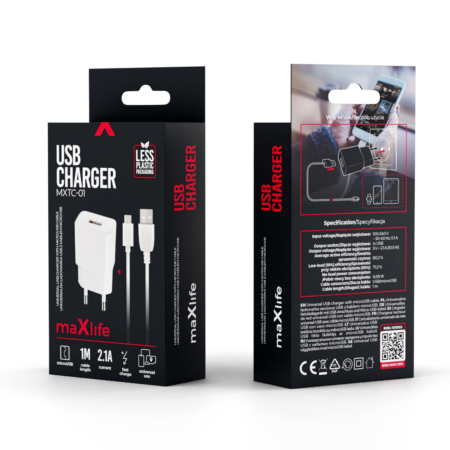 MaXlife MXTC-01, 10,5 W, 2,1 A, 1 x USB-A, blanco