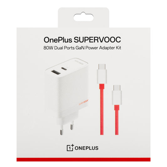 Cargador de Red con Cable USB-C OnePlus, 80W, 7.3A, 1 x USB-A - 1 x USB-C, Blanco 5461100597