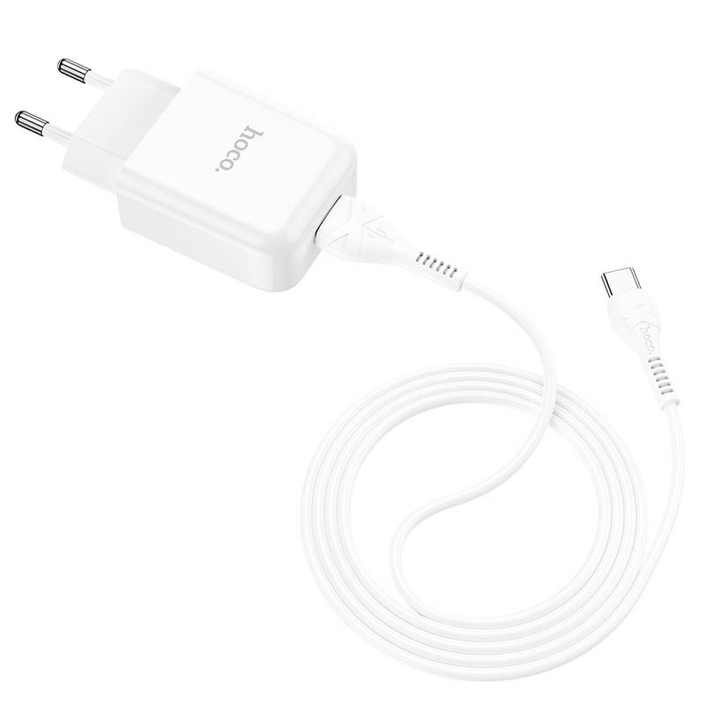 Cargador de Red con Cable USB-C HOCO N2, 10W, 2A, 1 x USB-A, Blanco