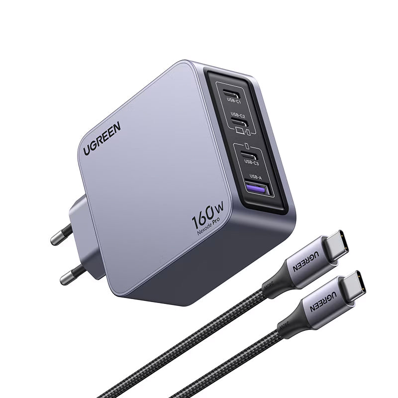 Cargador de Red con Cable USB-C UGREEN X763 Nexode Pro, 160W, 3.25A, 1 x USB-A - 3 x USB-C, Gris