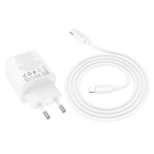 Cargador de Red con Cable Lightning HOCO N55, 20W, 3A, 2 x USB-A - 2 x USB-C, Blanco