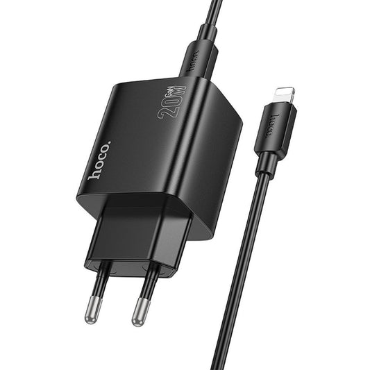 Cargador de Red con Cable Lightning HOCO N55, 20W, 3A, 2 x USB-A - 2 x USB-C, Negro