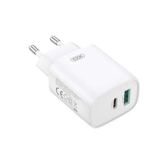 Cargador de Red con Cable USB-C XO Design CE29, 20W, 3A, 1 x USB-A - 1 x USB-C, Blanco