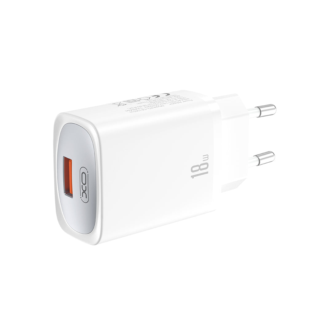 Cargador de Red con Cable USB-C XO Design CE19, 18W, 3A, 1 x USB-A, Blanco