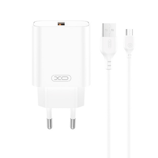 Cargador de Red con Cable USB-C XO Design CE33, 18W, 3A, 1 x USB-A, Blanco