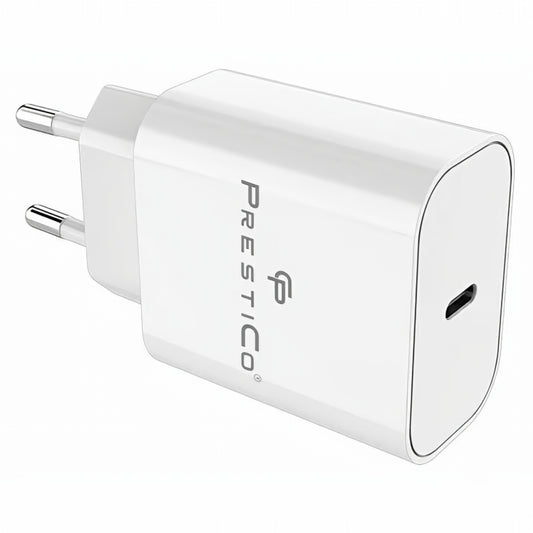 Cargador de Red con Cable USB-C Prestico F15S-C, 30W, 3A, 1 x USB-C, Blanco
