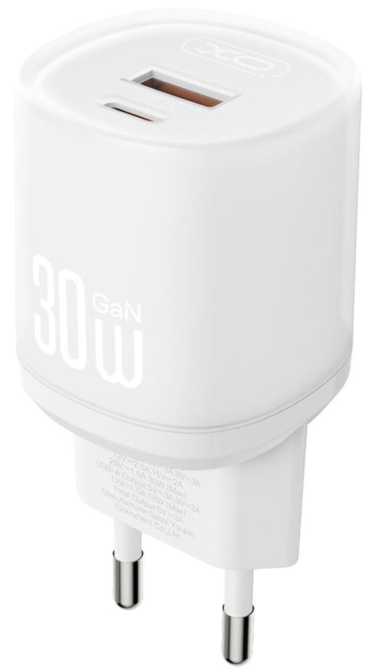 Cargador de Red con Cable USB-C XO Design L151, 30W, 3A, 1 x USB-A - 1 x USB-C, Blanco