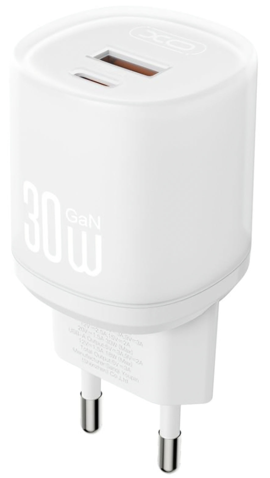 Cargador de Red con Cable USB-C XO Design L151, 30W, 3A, 1 x USB-A - 1 x USB-C, Blanco